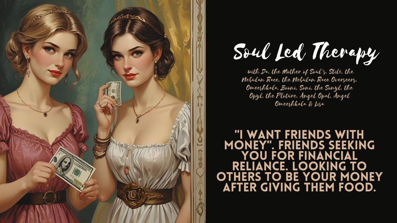 Soul Led Therapy: "I Want Friends With Money". Friends Seeking You For Financial Reliance. Looking to Others to be Your Money After Giving Them Food.